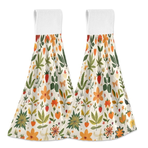Yayeee Kitchen Hanging Hand Towels Set of 2 with Loop Bathroom Absorbent Tie Towel, Leaves Pattern