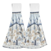 Yayeee Kitchen Hanging Hand Towels Set of 2 with Loop Bathroom Absorbent Tie Towel, Light Blue Mountain