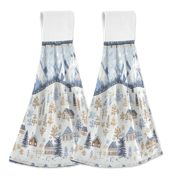 Yayeee Kitchen Hanging Hand Towels Set of 2 with Loop Bathroom Absorbent Tie Towel, Light Blue Mountain