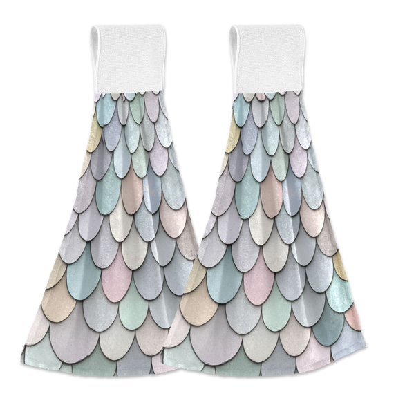 Yayeee Kitchen Hanging Hand Towels Set of 2 with Loop Bathroom Absorbent Tie Towel, Light Blue Shimmering Pattern