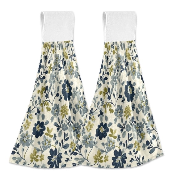 Yayeee Kitchen Hanging Hand Towels Set of 2 with Loop Bathroom Absorbent Tie Towel, Light Floral