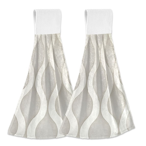 Yayeee Kitchen Hanging Hand Towels Set of 2 with Loop Bathroom Absorbent Tie Towel, Light Gray Pattern