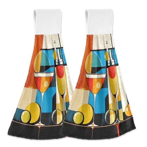 Yayeee Kitchen Hanging Hand Towels Set of 2 with Loop Bathroom Absorbent Tie Towel, Modern Cocktails