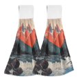 thumbnail image 1 of Yayeee Kitchen Hanging Hand Towels Set of 2 with Loop Bathroom Absorbent Tie Towel, Mountains at Dawn, 1 of 7