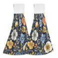 thumbnail image 1 of Yayeee Kitchen Hanging Hand Towels Set of 2 with Loop Bathroom Absorbent Tie Towel, Navy Floral Pattern, 1 of 7