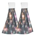 thumbnail image 1 of Yayeee Kitchen Hanging Hand Towels Set of 2 with Loop Bathroom Absorbent Tie Towel, Neon Llamas Pattern, 1 of 7