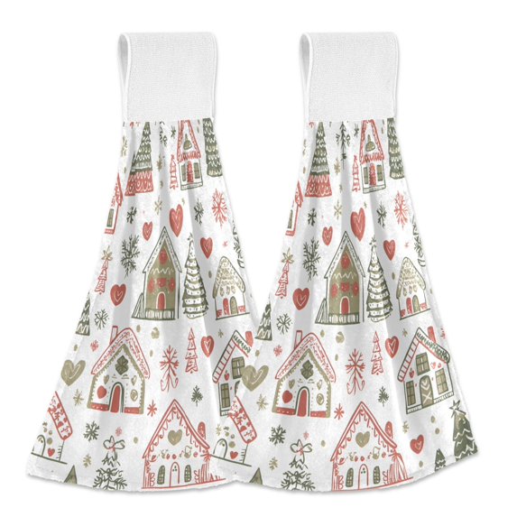 Yayeee Kitchen Hanging Hand Towels Set of 2 with Loop Bathroom Absorbent Tie Towel, Nordic Christmas House