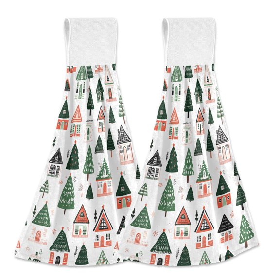 Yayeee Kitchen Hanging Hand Towels Set of 2 with Loop Bathroom Absorbent Tie Towel, Orange Christmas House