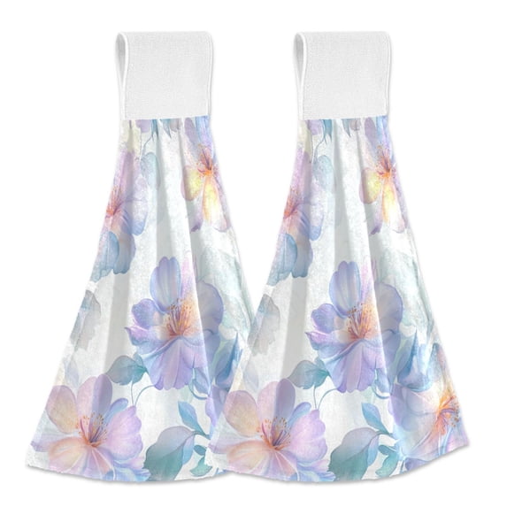 Yayeee Kitchen Hanging Hand Towels Set of 2 with Loop Bathroom Absorbent Tie Towel, Pastel Flower Pattern