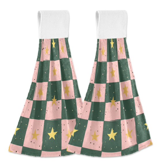 Yayeee Kitchen Hanging Hand Towels Set of 2 with Loop Bathroom Absorbent Tie Towel, Pink Abstract