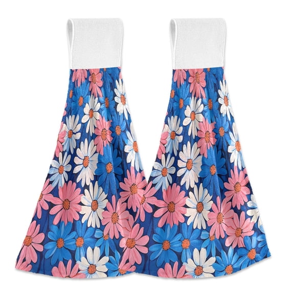 Yayeee Kitchen Hanging Hand Towels Set of 2 with Loop Bathroom Absorbent Tie Towel, Pink Flowers Pattern