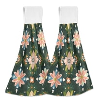 Yayeee Kitchen Hanging Hand Towels Set of 2 with Loop Bathroom Absorbent Tie Towel, Pink Geometric Flowers