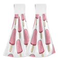 thumbnail image 1 of Yayeee Kitchen Hanging Hand Towels Set of 2 with Loop Bathroom Absorbent Tie Towel, Pink Ice Cream, 1 of 7