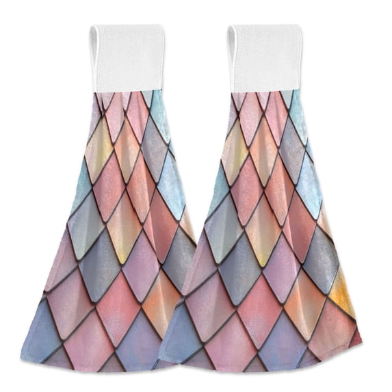 Yayeee Kitchen Hanging Hand Towels Set of 2 with Loop Bathroom Absorbent Tie Towel, Pink Shimmering Pattern