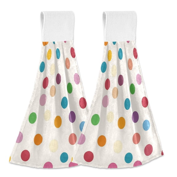 Yayeee Kitchen Hanging Hand Towels Set of 2 with Loop Bathroom Absorbent Tie Towel, Polka Dot