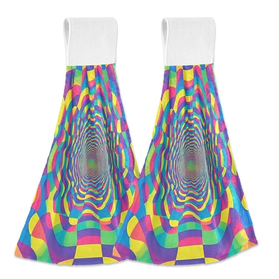 Yayeee Kitchen Hanging Hand Towels Set of 2 with Loop Bathroom Absorbent Tie Towel, Psychedelic Pattern
