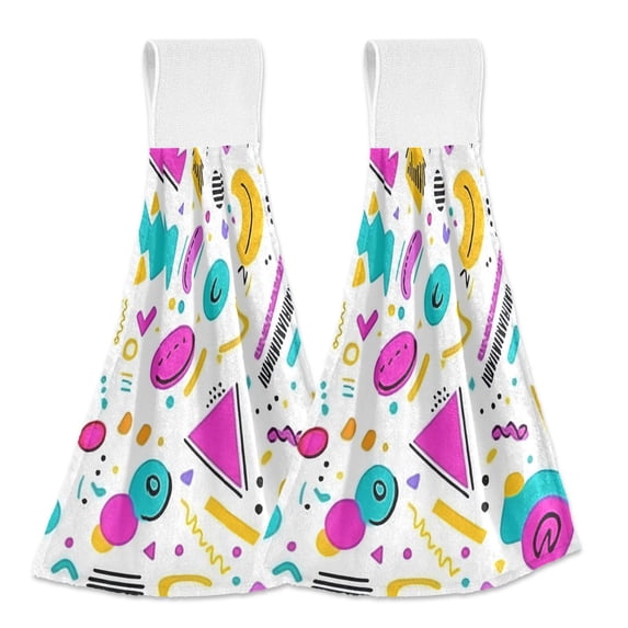 Yayeee Kitchen Hanging Hand Towels Set of 2 with Loop Bathroom Absorbent Tie Towel, Purple Abstract Shapes