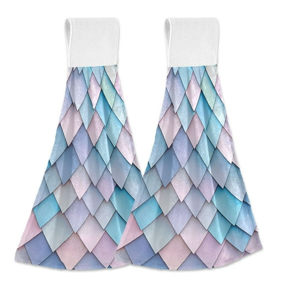 Yayeee Kitchen Hanging Hand Towels Set of 2 with Loop Bathroom Absorbent Tie Towel, Purple Art Pattern