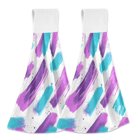 Yayeee Kitchen Hanging Hand Towels Set of 2 with Loop Bathroom Absorbent Tie Towel, Purple Drawing