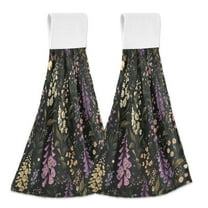 Yayeee Kitchen Hanging Hand Towels Set of 2 with Loop Bathroom Absorbent Tie Towel, Purple Floral Pattern