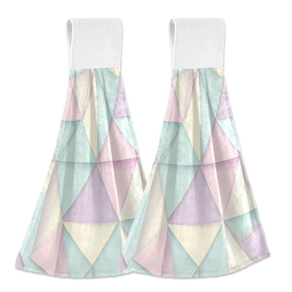 Yayeee Kitchen Hanging Hand Towels Set of 2 with Loop Bathroom Absorbent Tie Towel, Purple Geometric