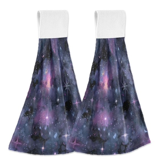 Yayeee Kitchen Hanging Hand Towels Set of 2 with Loop Bathroom Absorbent Tie Towel, Purple Sky Pattern