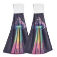 thumbnail image 1 of Yayeee Kitchen Hanging Hand Towels Set of 2 with Loop Bathroom Absorbent Tie Towel, Purple UFO, 1 of 7