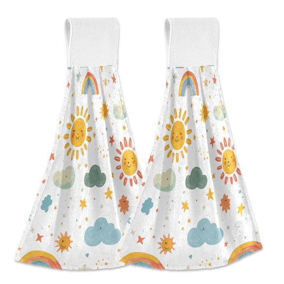 Yayeee Kitchen Hanging Hand Towels Set of 2 with Loop Bathroom Absorbent Tie Towel, Rainbows Pattern