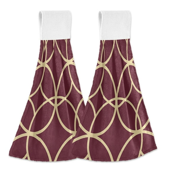 Yayeee Kitchen Hanging Hand Towels Set of 2 with Loop Bathroom Absorbent Tie Towel, Red Circles