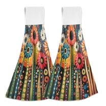 Yayeee Kitchen Hanging Hand Towels Set of 2 with Loop Bathroom Absorbent Tie Towel, Red Colorful Flowers with Dots
