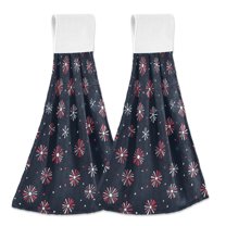 Yayeee Kitchen Hanging Hand Towels Set of 2 with Loop Bathroom Absorbent Tie Towel, Red Fireworks Pattern