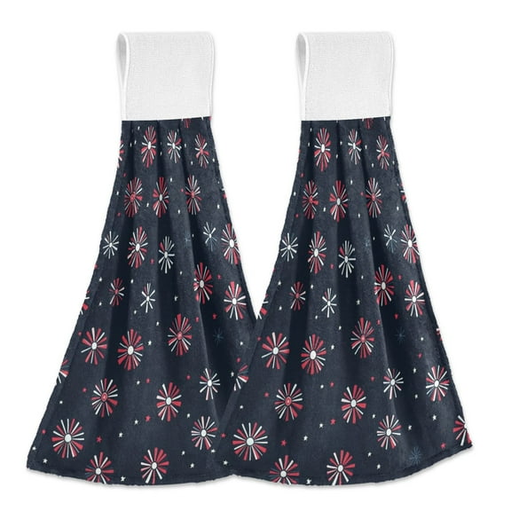 Yayeee Kitchen Hanging Hand Towels Set of 2 with Loop Bathroom Absorbent Tie Towel, Red Fireworks Pattern