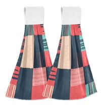Yayeee Kitchen Hanging Hand Towels Set of 2 with Loop Bathroom Absorbent Tie Towel, Red Teal Plaid