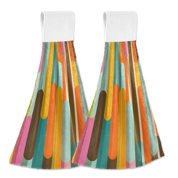 Yayeee Kitchen Hanging Hand Towels Set of 2 with Loop Bathroom Absorbent Tie Towel, Retro Abstract Pattern