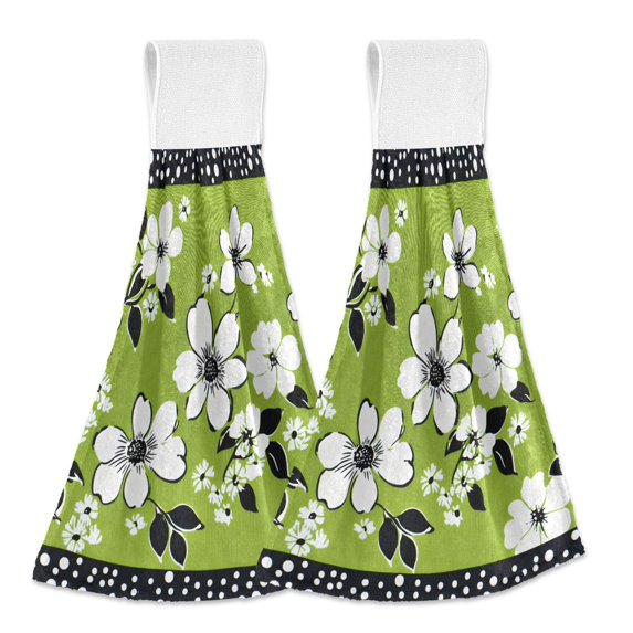 Yayeee Kitchen Hanging Hand Towels Set of 2 with Loop Bathroom Absorbent Tie Towel, Retro Floral