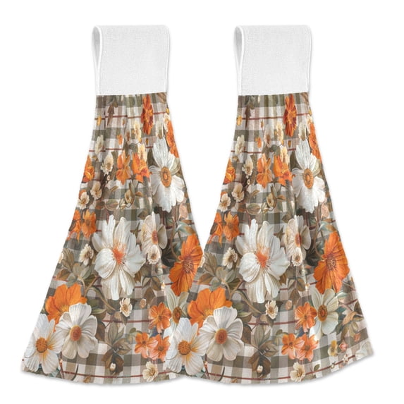 Yayeee Kitchen Hanging Hand Towels Set of 2 with Loop Bathroom Absorbent Tie Towel, Rustic Floral
