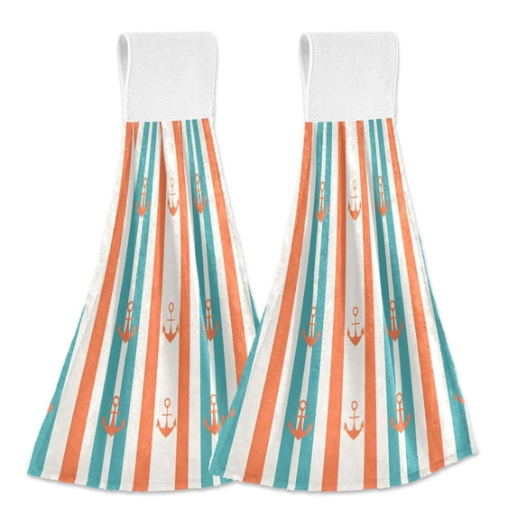Yayeee Kitchen Hanging Hand Towels Set of 2 with Loop Bathroom Absorbent Tie Towel, Simple Nautical Pattern