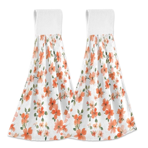 Yayeee Kitchen Hanging Hand Towels Set of 2 with Loop Bathroom Absorbent Tie Towel, Small Floral Blooms