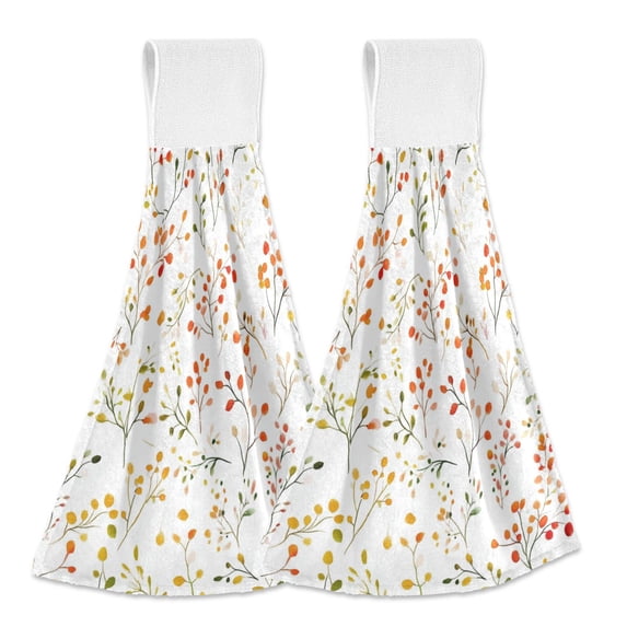 Yayeee Kitchen Hanging Hand Towels Set of 2 with Loop Bathroom Absorbent Tie Towel, Small Floral Pattern