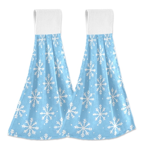 Yayeee Kitchen Hanging Hand Towels Set of 2 with Loop Bathroom Absorbent Tie Towel, Snowflake Pattern