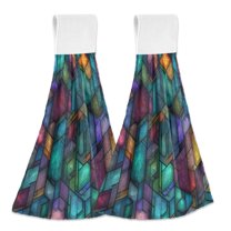 Yayeee Kitchen Hanging Hand Towels Set of 2 with Loop Bathroom Absorbent Tie Towel, Stained Glass Pattern
