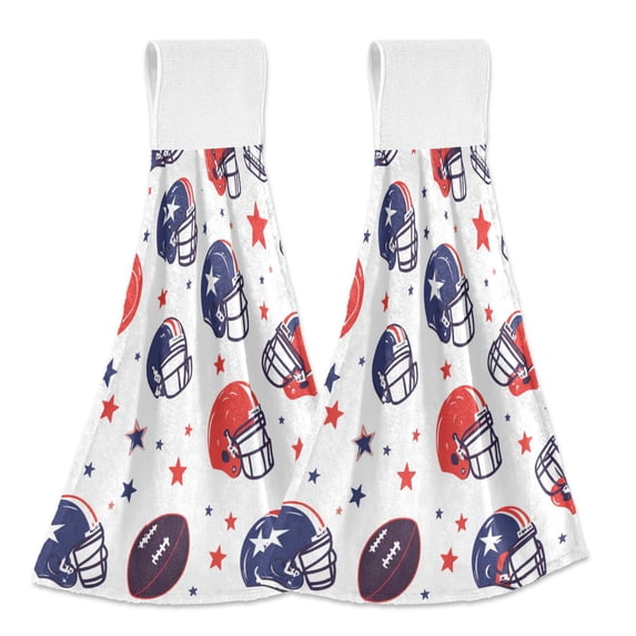 Yayeee Kitchen Hanging Hand Towels Set of 2 with Loop Bathroom Absorbent Tie Towel, Star Spangled Helmets