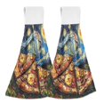 thumbnail image 1 of Yayeee Kitchen Hanging Hand Towels Set of 2 with Loop Bathroom Absorbent Tie Towel, Starry Pizza, 1 of 7