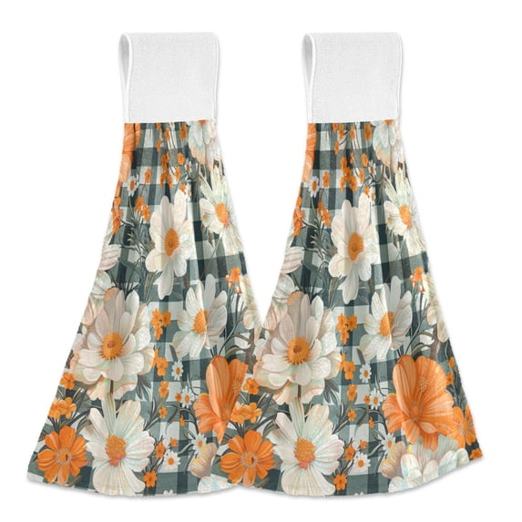 Yayeee Kitchen Hanging Hand Towels Set of 2 with Loop Bathroom Absorbent Tie Towel, Sunny Blooms