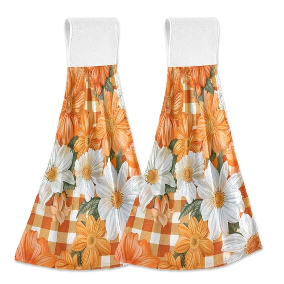 Yayeee Kitchen Hanging Hand Towels Set of 2 with Loop Bathroom Absorbent Tie Towel, Sunny Floral