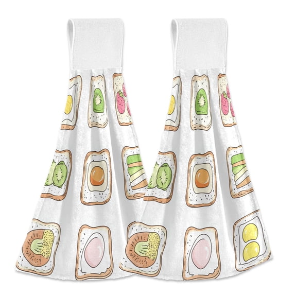 Yayeee Kitchen Hanging Hand Towels Set of 2 with Loop Bathroom Absorbent Tie Towel, Toasts Pattern