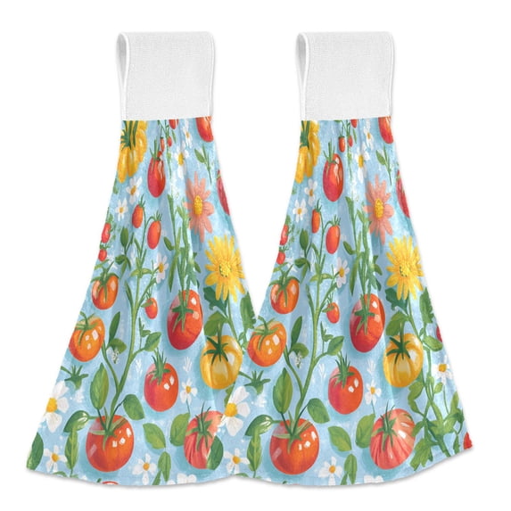 Yayeee Kitchen Hanging Hand Towels Set of 2 with Loop Bathroom Absorbent Tie Towel, Various Tomatoes