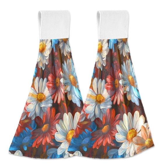 Yayeee Kitchen Hanging Hand Towels Set of 2 with Loop Bathroom Absorbent Tie Towel, Vibrant Floral