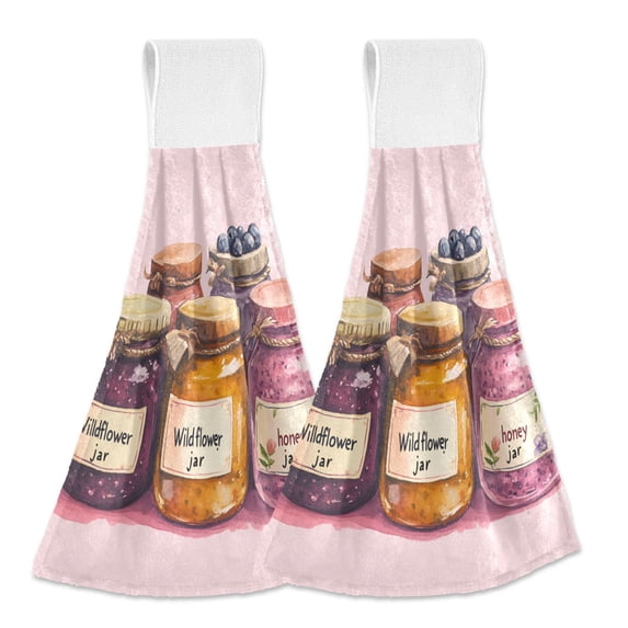 Yayeee Kitchen Hanging Hand Towels Set of 2 with Loop Bathroom Absorbent Tie Towel, Watercolor Jam