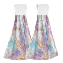 Yayeee Kitchen Hanging Hand Towels Set of 2 with Loop Bathroom Absorbent Tie Towel, Watercolor Marble Pattern